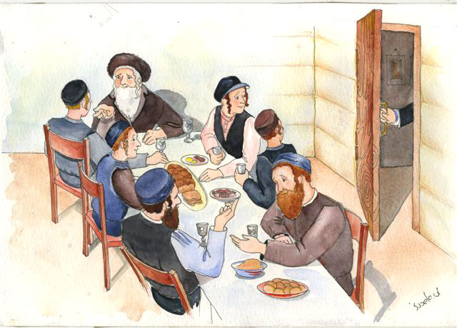 Еврей и чай. Еврейская семья за столом. Еврейские блюда рисунок.